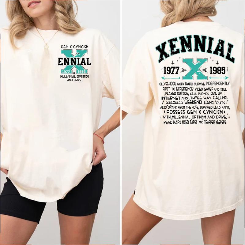 Xennial Gen X T-Shirt Funny Adult Graphic Print, Trendy Retro Style For Men, Women
