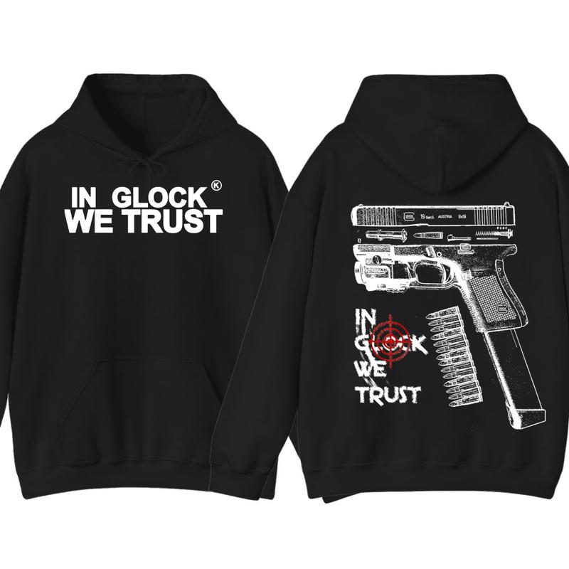 IN GLOCK WE TRUST HOODIE , Double Side , GLock Sweatshirt,Design Glock - Full Color , For Her,Men's Tops & Women's Tops - Hoodies & Sweaters Classic