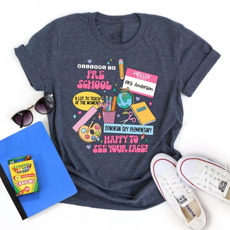 Welcome To Preschool Happy To See Your Face Shirt, Happy First Day Of School Preschool Teacher Shirt, Custom Name Shirt, Personalized Teacher Shirt (P