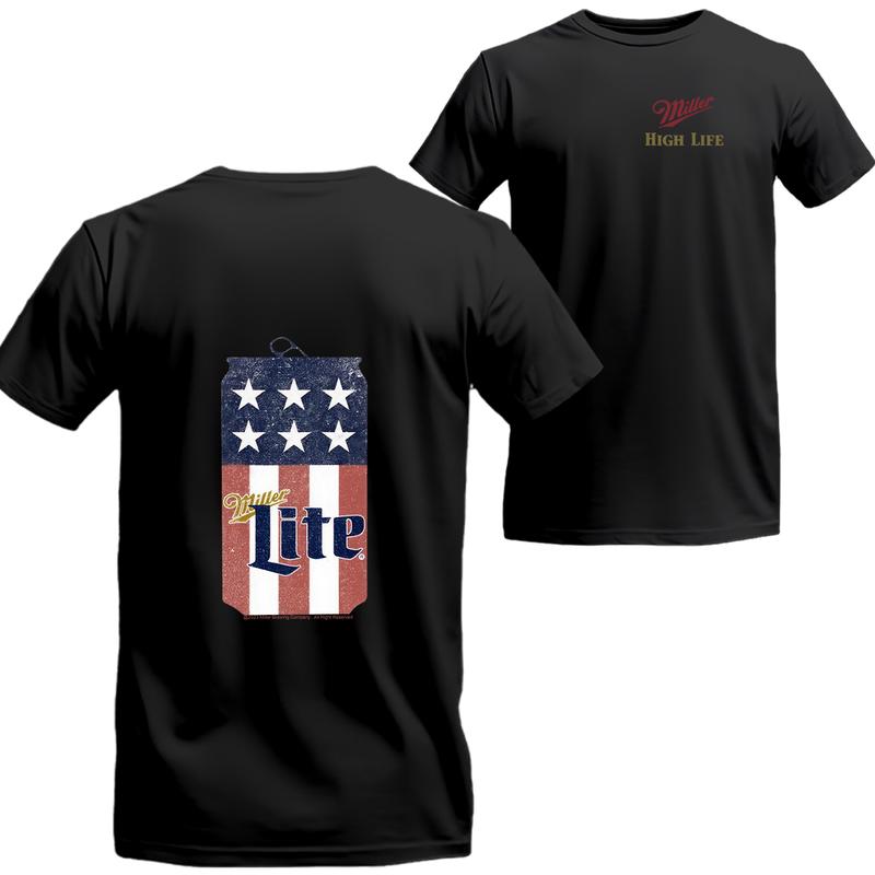 Miller High Life Patriotic American Flag Can 2-sides T-shirt, Miller Unisex Shirt, Beer Shirt, Menswear Top, Streetwear, Drinking Shirt