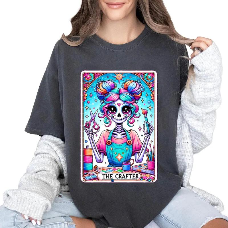 The Crafter Tarot Card Shirt, Crafting Girl Skeleton Sublimation T-Shirt Unisex Classic Cotton
