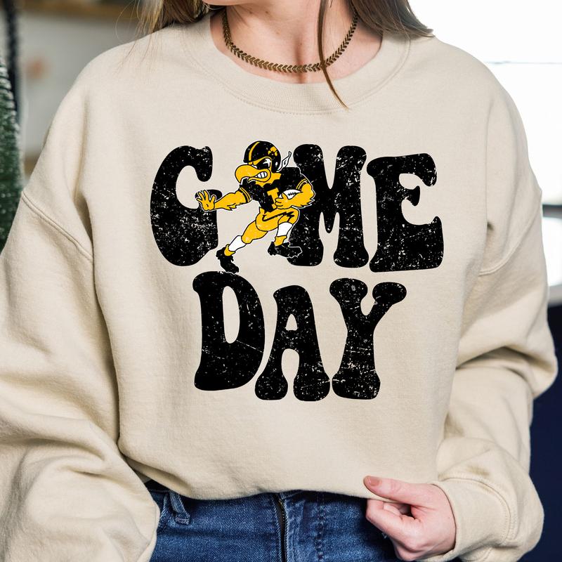 29. Iowa Hawkeyes Vintage NCAA Football Sweatshirt, College Game Day Apparel, Classic Sports Team Gift for Fans