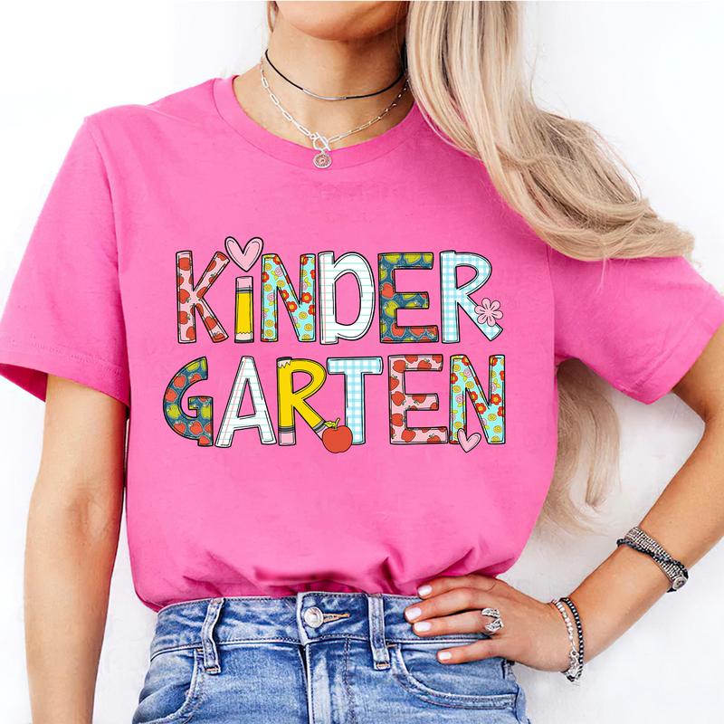 Kindergarten Shirt, Cute Alphabet Tee, Comfort Colors Crewneck Shirt for Women, Teaching Tee, First Day Of Kindergarten, Back To School Clothing Casua
