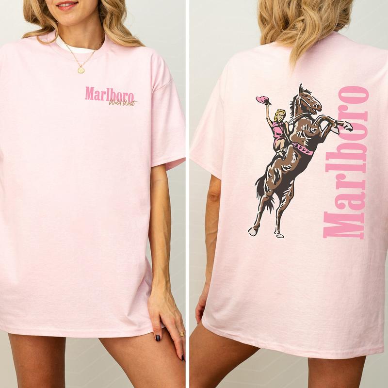 Vintage Marlboro Cowgirl Wild West Graphic 2-Sided Shirt, Country Cowgirl Tshirt, Western Cowboy T-shirt, Cotton Fabric Women's Top, Casual Womenswear