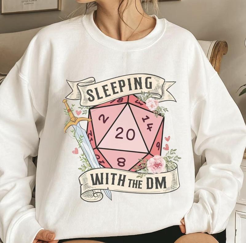 SLEEPING with the DUNGEON MASTER T-Shirt Sweatshirt for Women - Pink Cotton Hoodie with D20 Design, Casual Style, Ideal for Dungeons and Dragons Fans