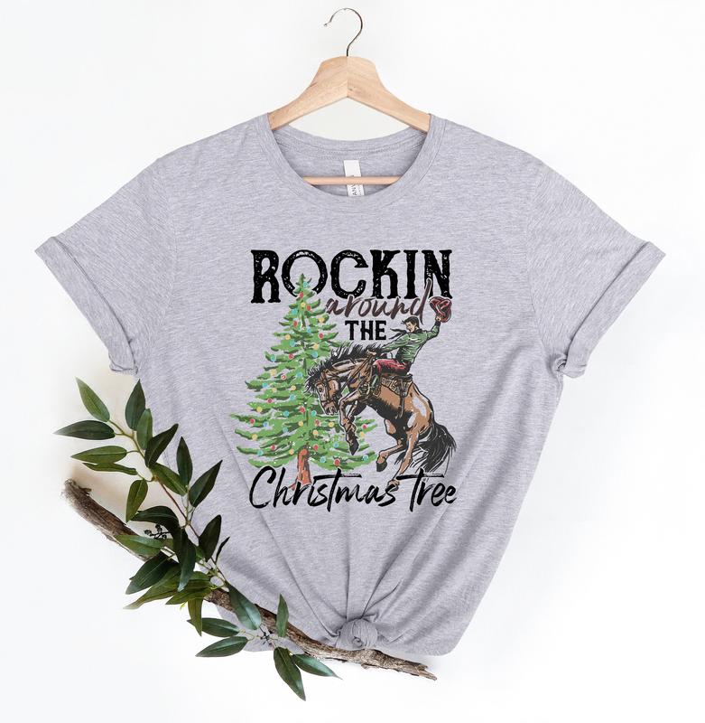 Rocking Around The Christmas Tree Sweatshirt,Retro Christmas Western Shirt,Cowboy Christmas Shirt,Yee Haw Howdy Christmas,Women's Christmas