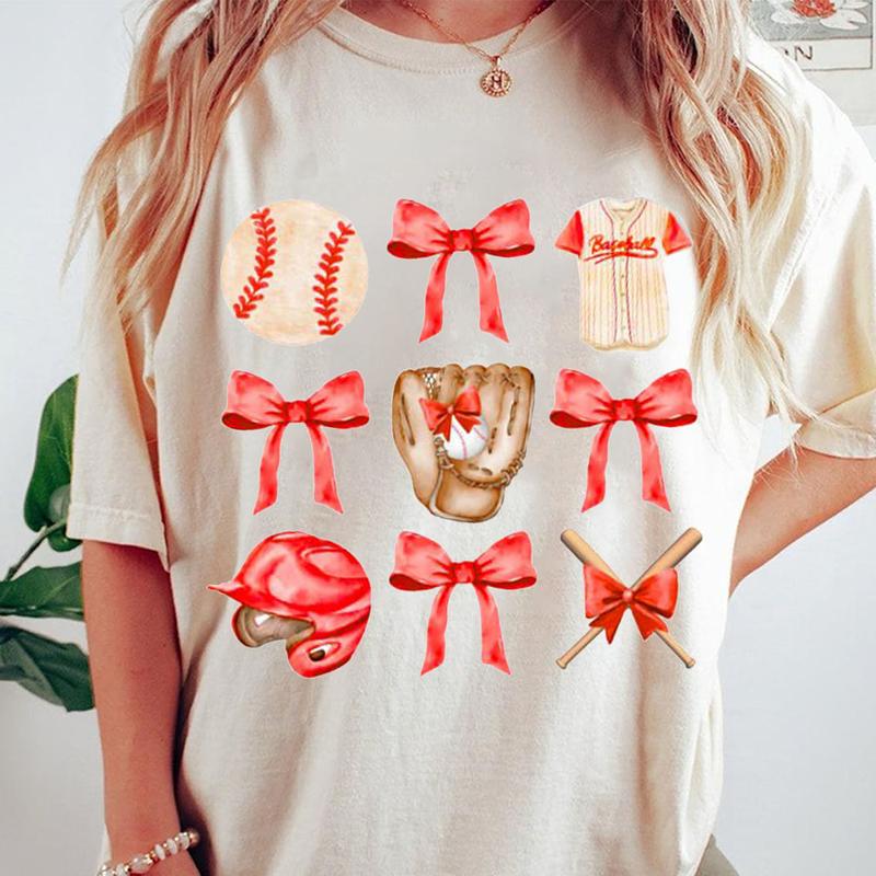 Baseball Red Bow Tee, Baseball Sister Shirts, Baseball Fan Shirt, Girls Baseball Tee, Coquette Baseball Shirt, Full Sizes, Full Colors, Cotton Round N