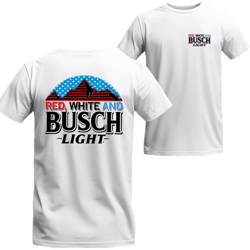 Busch Light, Beer, Red White And Busch Light 2-sides T-shirt,  For Men, For Women,  Casual Graphic Round Neck T-shirt for Summer, Fashion Top for Dail