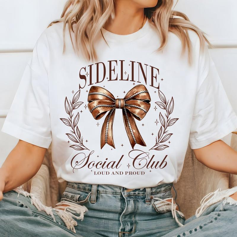 Sideline Social Club, Coquette Football Bow Shirt, Football Mom Shirt, School Spirit Shirt, Game Day, Touchdown Season, Fall Football, Fall Graphic Te