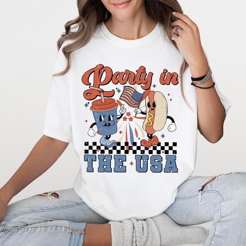 Retro Party In The USA Shirt, 4th Of July Shirts, Gift For Her, Indenpendence Day Gifts, Funny Fourth Of July Shirts, USA Hot Dog Funny Tee, USA Patri