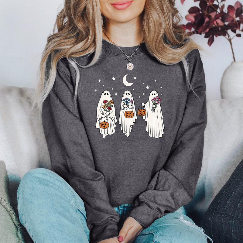 Floral Ghost Sweatshirt Hoodie T-shirt, Halloween Ghost Sweater, Floral Ghost Shirt, Retro Spooky Season, Gift For Halloween