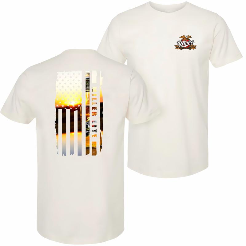 Miller Lite Flag Beer T-shirt - 2 Side - From Casual To Formal - Streetwear Essentials - Colorful Varieties - Your Size Here - Non-gender Specific