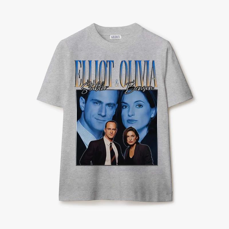 Elliot Stabler and Olivia Benson Vintage 90s Tee - Law and Order SVU Couple T-shirt - Sweatshirt - Hoodie Classic Collar casual tee
