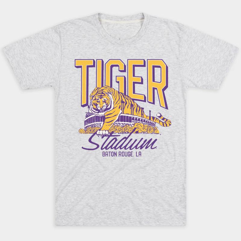 LSU Football Tiger Stadium Ringer Tee Classic Cotton Menswear Top Embroidered Hoodie