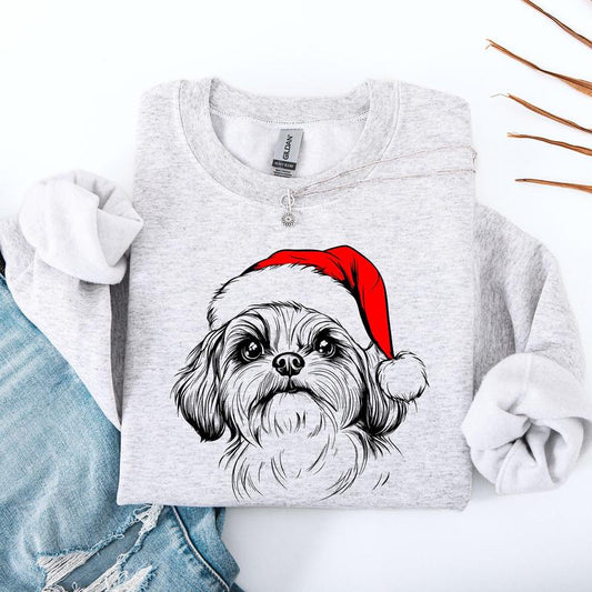 Shih Tzu, Santa, Dog, Christmas, Dog Lover, Pet Sweatshirt, Crew Neck, Women's, Crewneck