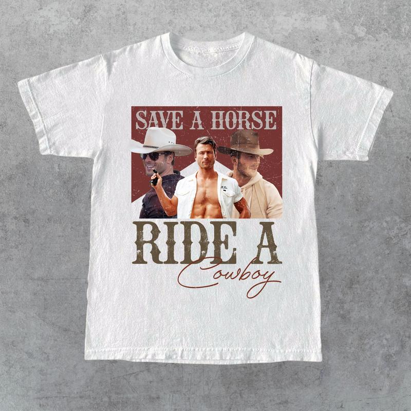 Save A Horse Ride A Cowboy Unisex T-shirt, If You Feel It Chase It, Glen Powell As Tyler Owens Unisex Shirt, Gift For Woman And Man Cotton T-Shirt, Fu