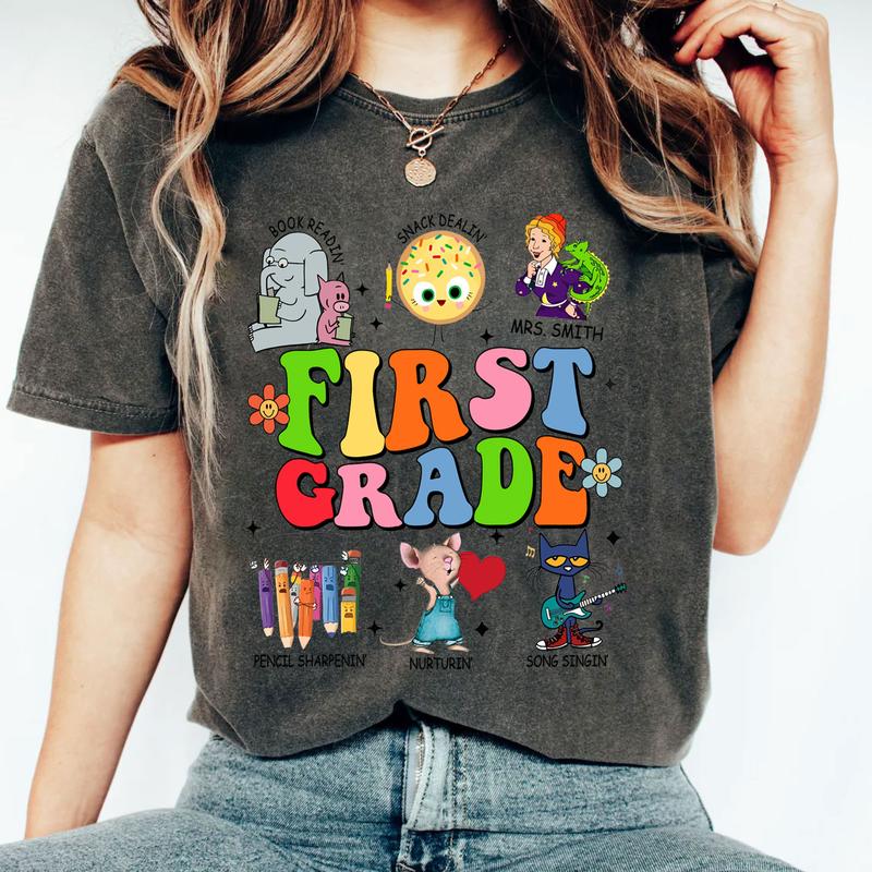 First Day of School for Teachers Children's Books Characters Shirt, Library Elephant Piggie Pigeon, First Grade Teacher Shirt, Back To School Gift, Re