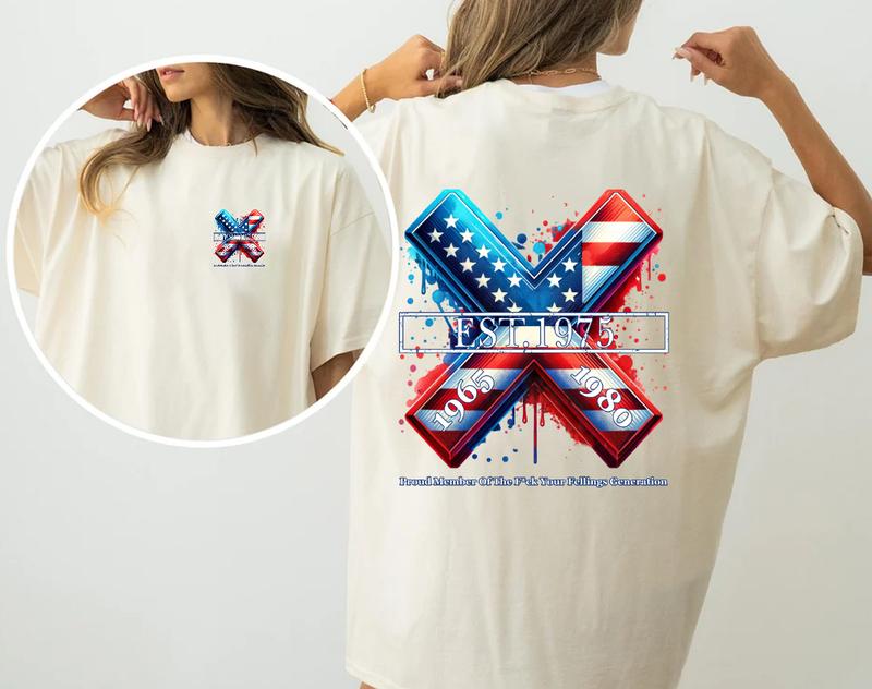 Custom Year Gen X 2 Side T-shirt 1965-1980 Flag X Proud Member Shirt