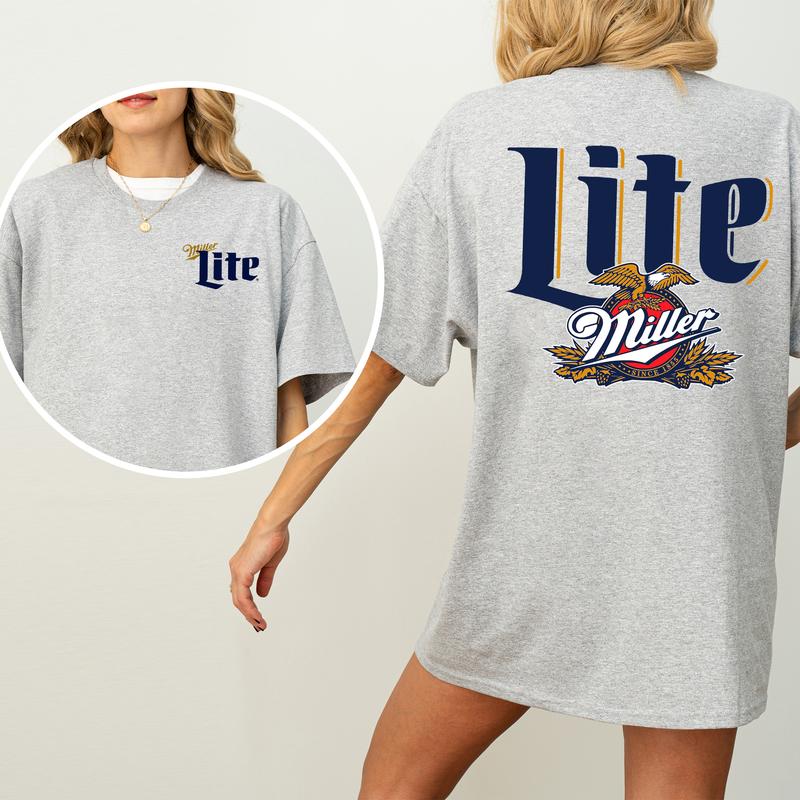 Vintage Miller Lite Beer Logo Shirt 2-Sided, Men's Miller Lite Graphic Printed Tee, Drink Shirt, Retro Cowgirl T-shirt, Soft Cotton Casual Womenswear