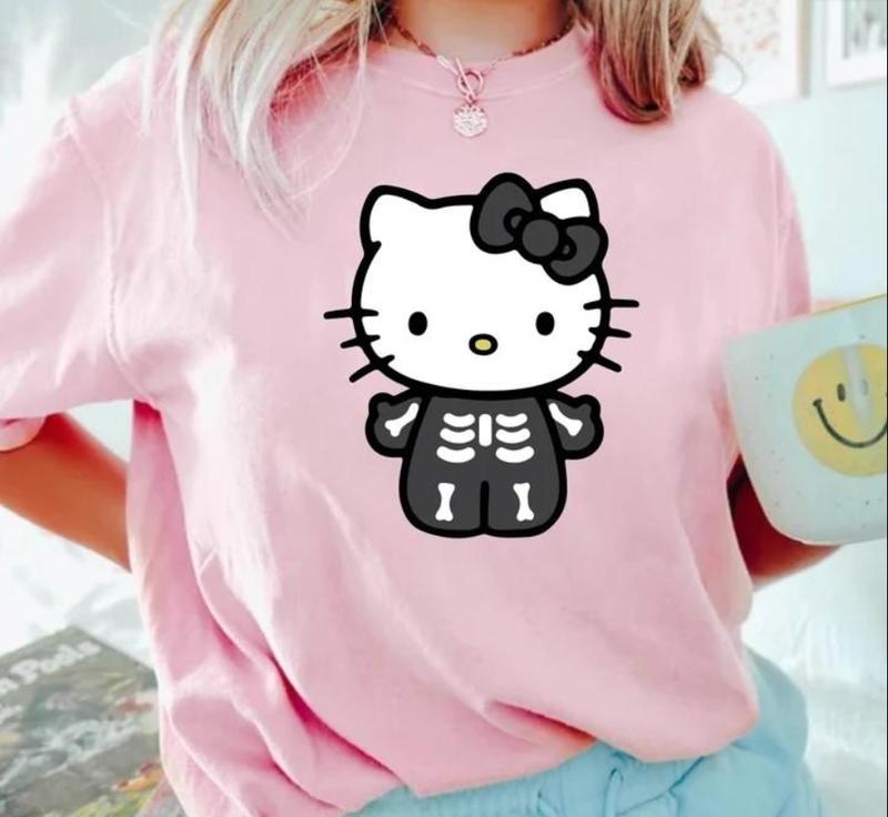 Hello Kittyy Halloween Cat T-Shirt for Women, Cotton Fabric, Summer Tee