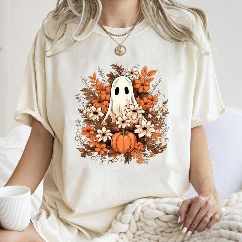 Vintage Floral Ghost Halloween T-Shirt Unisex Classic Cotton