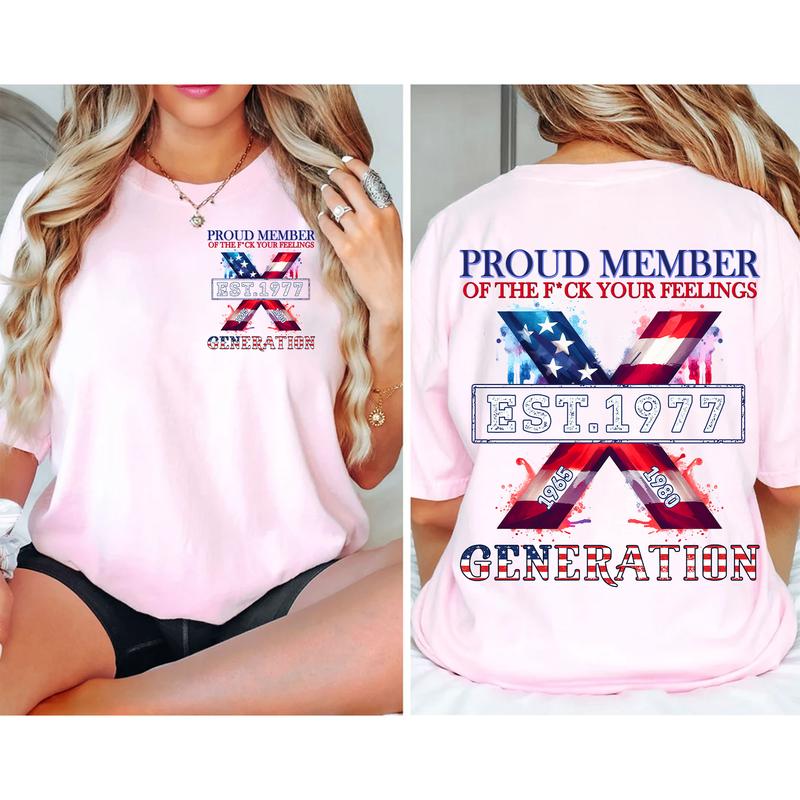 Custom Year Est.1977 Proud Member Generation Flag Gen X 2 Side T-shirt, Gen X Shirt, Generation 1965-1980 Shirt