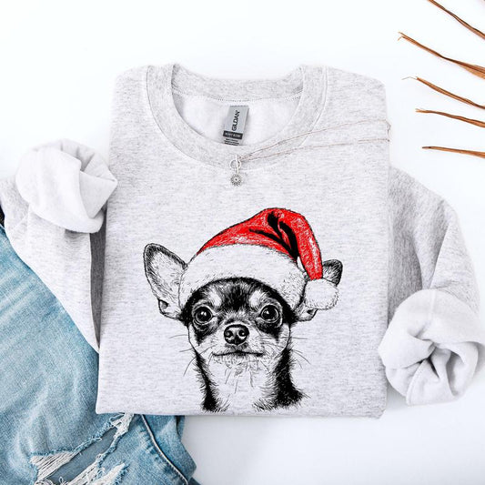 Chihuahua, Santa, Dog, Christmas, Dog Lover, Pet Sweatshirt, Crew Neck, Women's, Crewneck