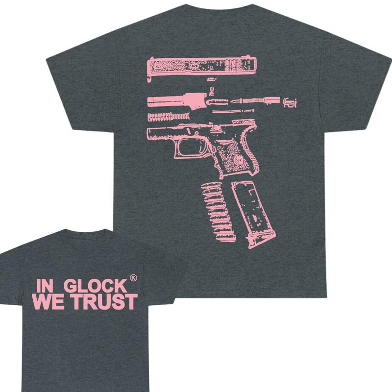 IN GLOCK WE TRUST 2 side T-shirt, Design Color Light Pink, T-shirt For Men, GIft For Men, Full color Shirt, Menswear Top