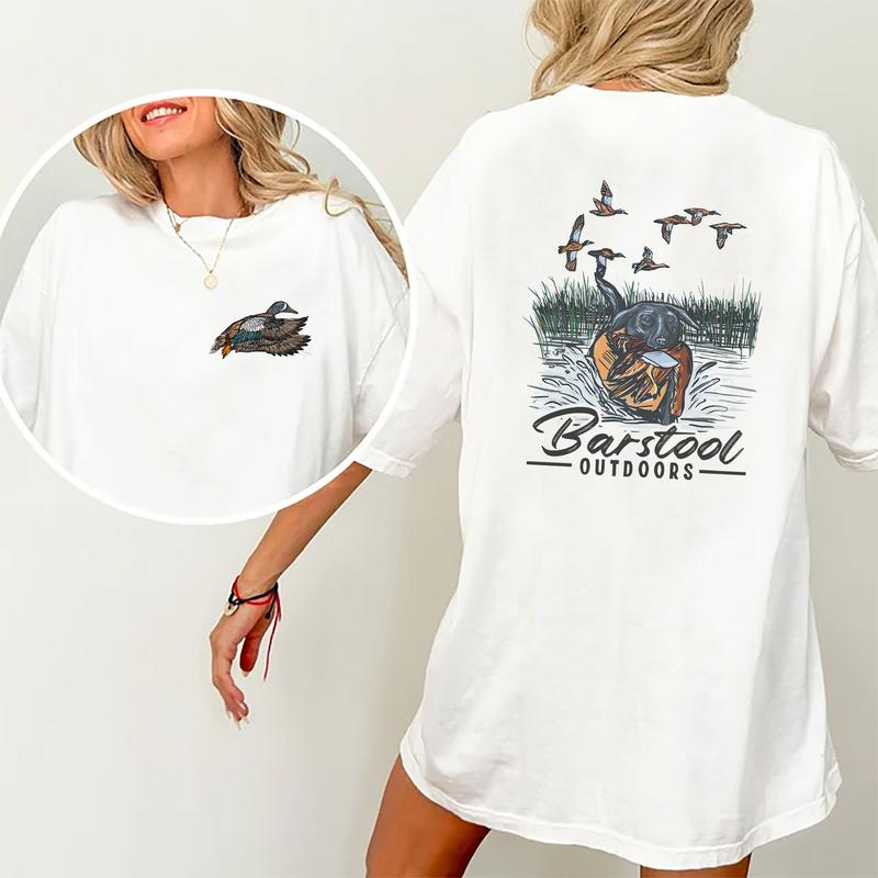 Vintage Barstool Outdoors Duck Hunt 2 Sided Shirt, Mallard Hunting Tshirt, Unisex Graphic Printed Tee, Cotton Shortsleeve Casual Womenswear, Daily Wom