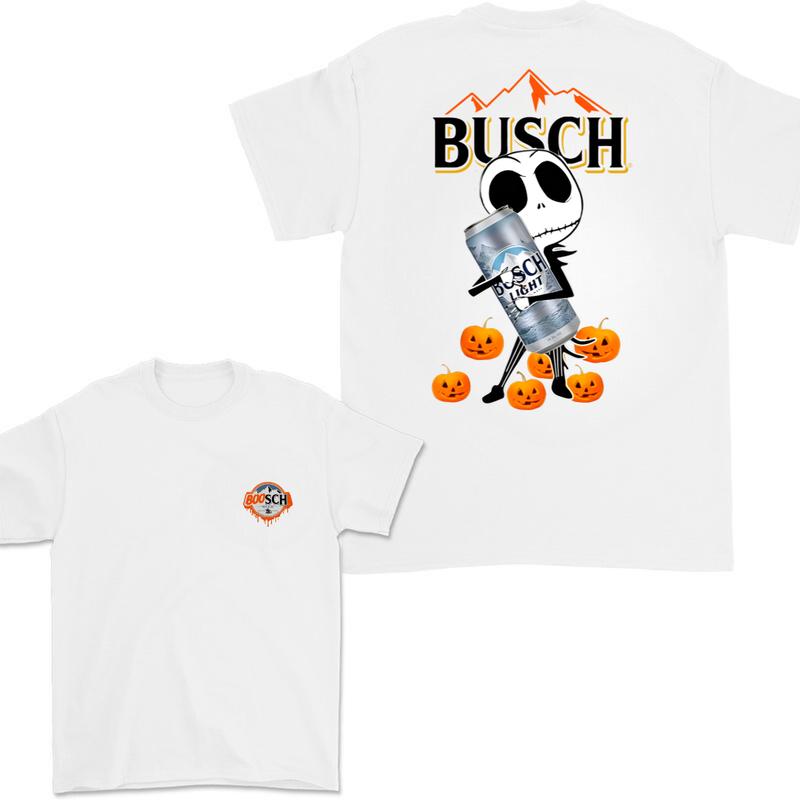 Jack Hug Busch Light Skellington Halloween 2 Sides T-shirt, Skeleton Busch Light T-shirt Full Color, Busch Light Halloween T-shirt For Men And Women