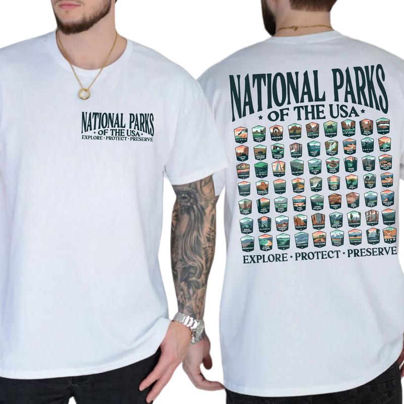 63 National Parks Sweatshirt USA National Parks Shirt 2 Sided, Gift For Men, Love, Athletic, Casual Menswear, Classic Cotton Tshirt