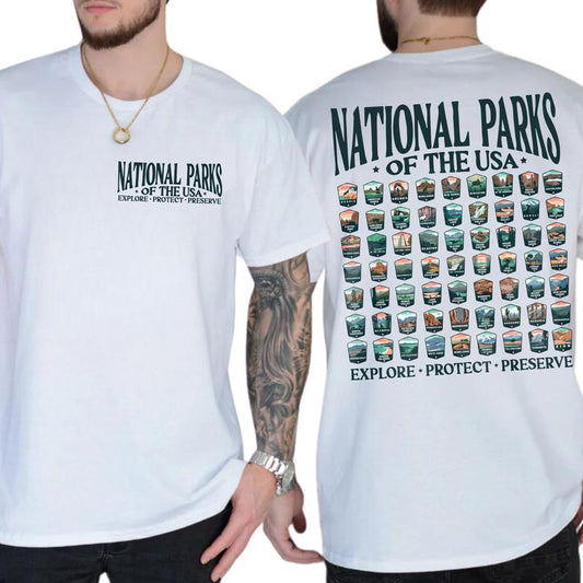 63 National Parks Sweatshirt USA National Parks Shirt 2 Sided, Gift For Men, Love, Athletic, Casual Menswear, Classic Cotton Tshirt