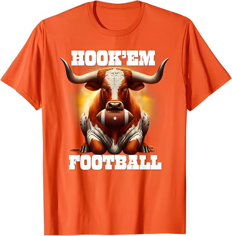 Hook'em State Of Texas Football Æ¯ith Hair And Horns T-Shirt, Texas Longh0rns Tee, Football Shirt, Bevo Shirt