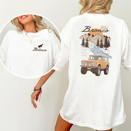 Ford Bronco T-Shirt The Vintage Car National Park T-Shirt 2 Sided, Drinking Shirt, Drink Tshirt, Casual Womenswear, Cotton Short Sleeve Shirt, Classic