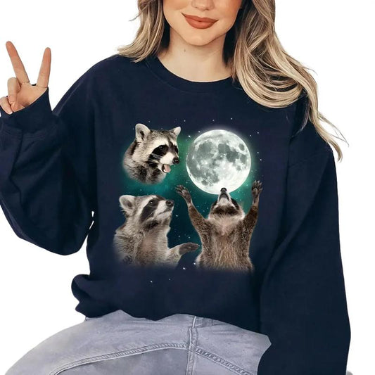 Retro Raccoon Moon Sweatshirt, Three Raccoons Vintage Graphic Shirts, Raccoon Lovers, Funny Raccoon Tee, Raccoon Gifts, Sweatshirt, T-shirt