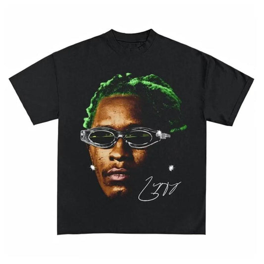 Green Hip Hop Graphic Print Thug T-Shirt Concert Rap Tee Thugger Slime Season Unisex T-Shirt Cotton Fabric