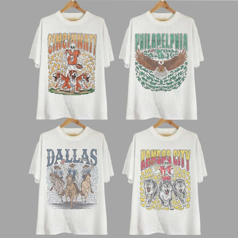 Retro Skeleton All Teams Football T-shirt, Gildan 5000 Unisex Crewneck Sport Classic T-Shirt, All Teams Football, White Menswear Soft Tee, Vintage Gra