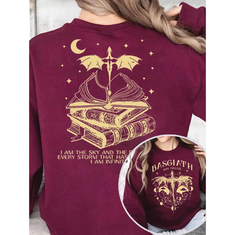 Basgiath War College 2 Sided Sweatshirt, Fourth Wing Sweatshirt, Bookish Dragon Rider Shirt, Book Lover T-Shirt, Bookish Merch, Booktok Sweater Casual
