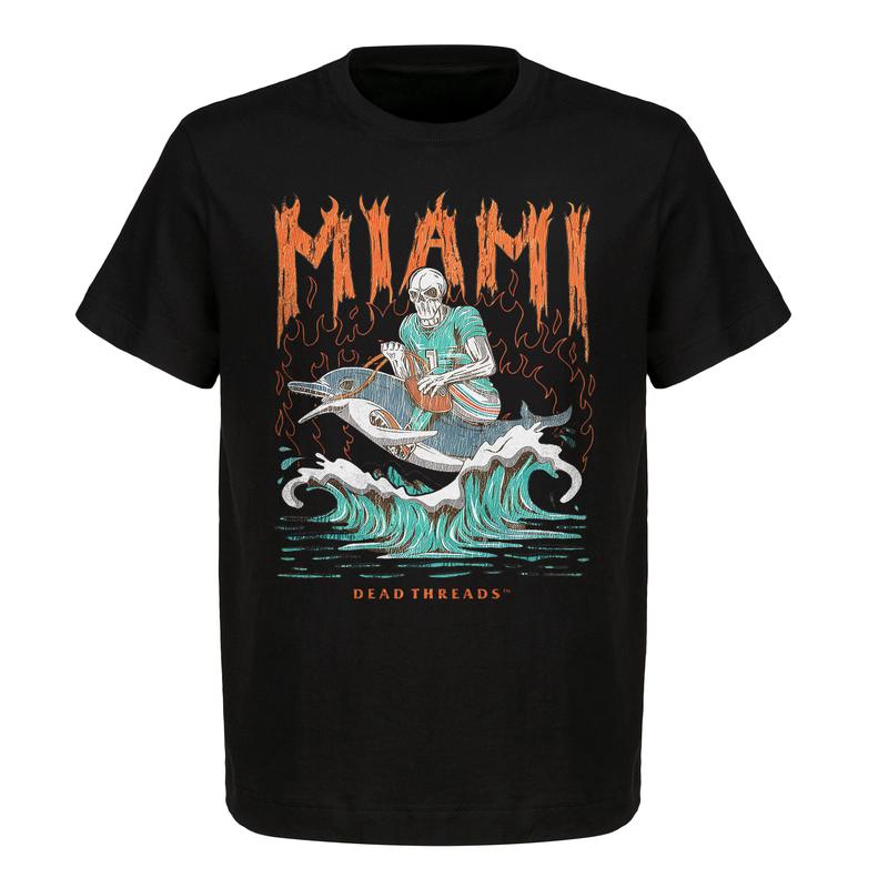 Miami Football Deadman Riding Dolphin Graphic T-Shirt - Heavy Cotton, Retro Print for Men & Women, American Football Shirt Classic Menswear