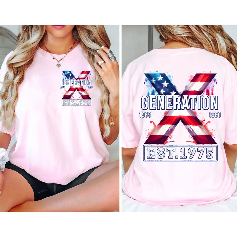 Custom Year Est.1975 Flag Gen X 2 Side T-shirt, Gen X Shirt, Generation 1965-1980 Shirt