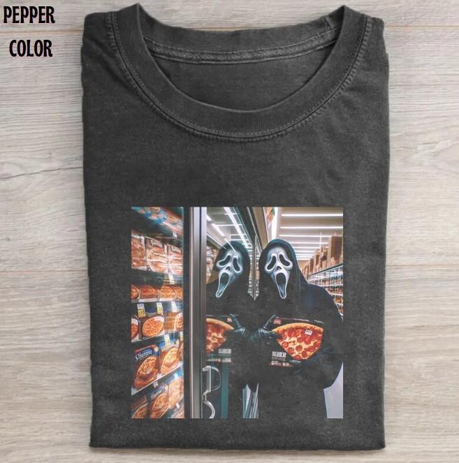 Ghostface Buy Some Pizza Graphic T-shirt, Funny Meme Horror Movie characters Shirts, Unisex Scream Movie Shirt Menswear Womenswear Streetwear