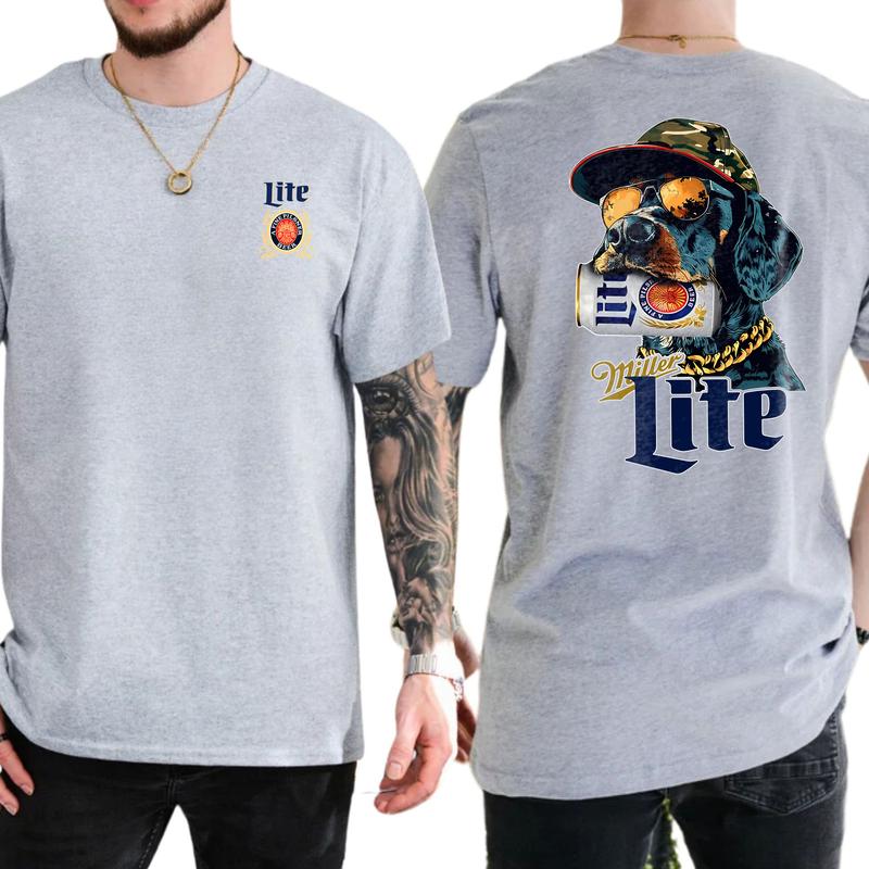 Miller Coonhound Dog Miller Lite 2 Sided T-Shirt, Hunting Shirt, Funny Beer Printed Shirt, Classic Cotton Top, Soft Fabric Shortsleeve Shirt