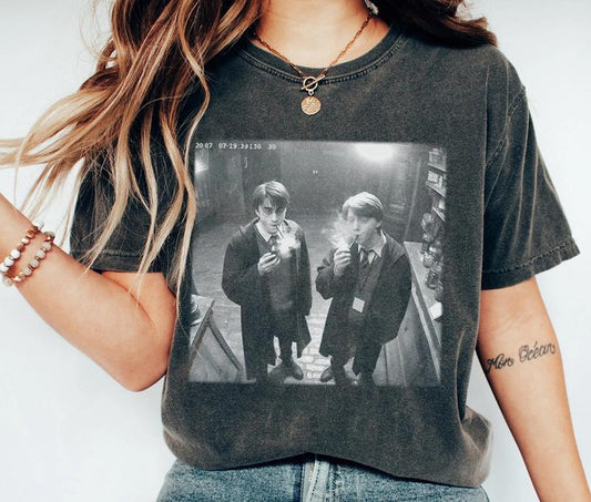 Harry and Ron Smoking T-Shirt, Potter T-Shirt, Wizarding Fan Shirt, Potter Book, Wizarding Fan Funny 90s Vintage Meme Shirt, Harry T-Shirt Full Size F