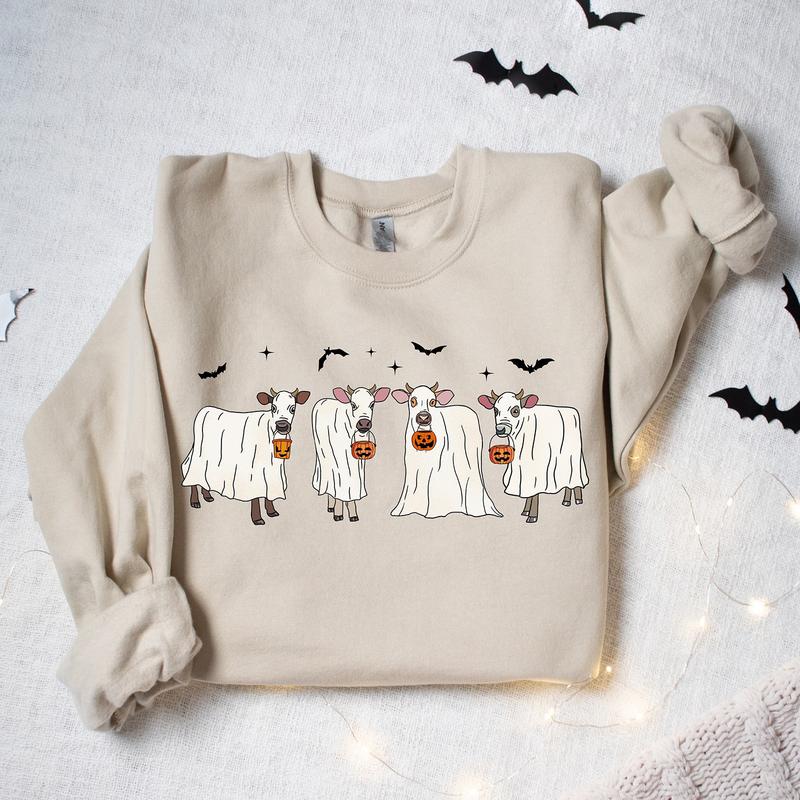 Halloween Ghost Cows Sweatshirt Hoodie Tshirt, Cow Lovers Shirt, Halloween 2024 Gifts