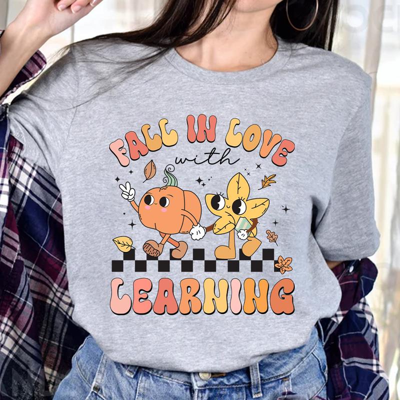 Groovy Teacher Shirt, Teacher Fall Shirt, Fall In Love With Learning Teacher, Teacher Pumpkin Shirt, Retro Teacher Shirt, Thanksgiving Tee