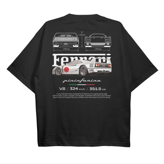 Drive in Style Car-Themed T-Shirts, F40 BluePrint T-Shirt, F40 BluePrint Technical Specs Shirt, Ride the Style, Racing Sport Car Shirt Menswear Top