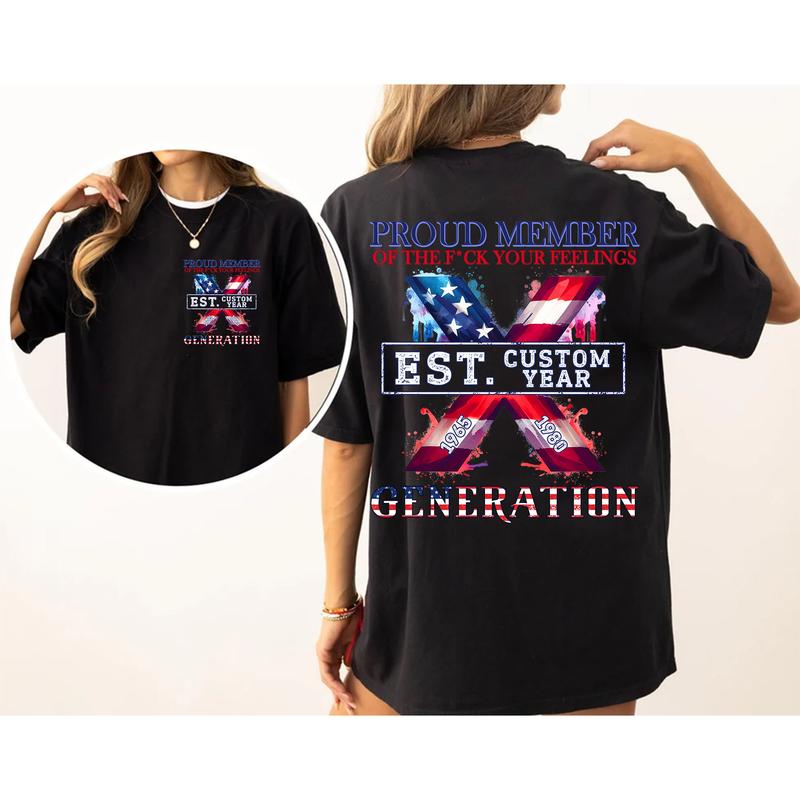 Est.Custom Year Proud Member Gen X 2 Side T-shirt, 1965-1980 Hose Water Gen X Shirt, Proud Member Flag Generation Shirt