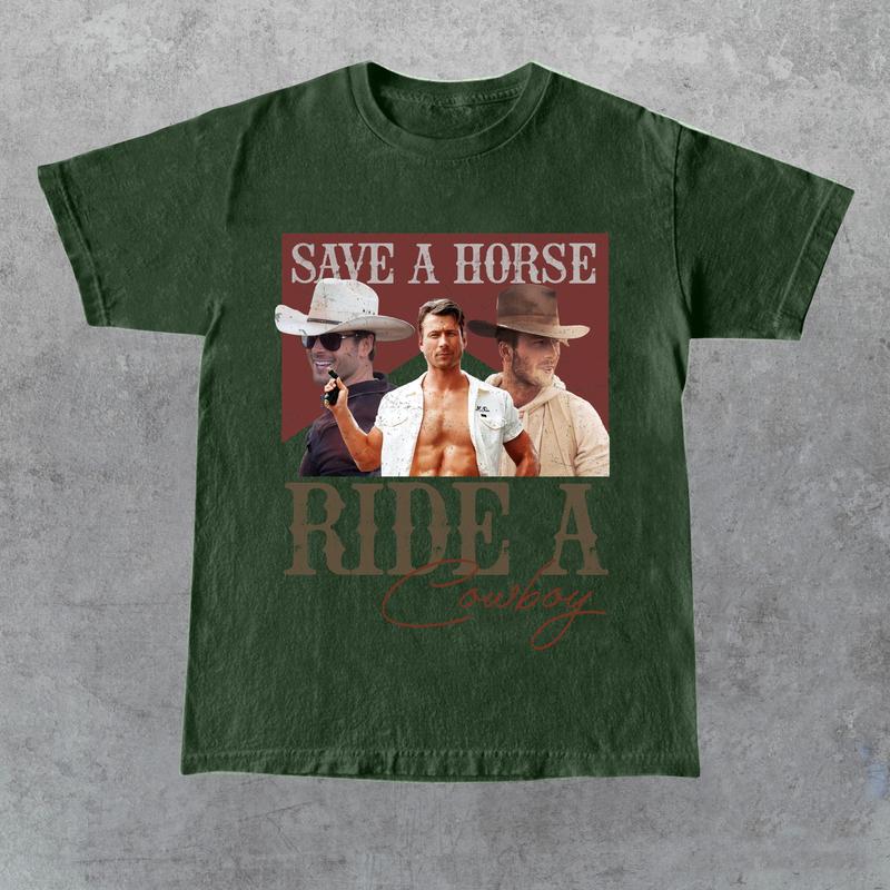 Save A Horse Ride A Cowboy Unisex T-shirt, If You Feel It Chase It, Glen Powell As Tyler Owens Unisex Shirt, Gift For Woman And Man Cotton T-Shirt, Fu