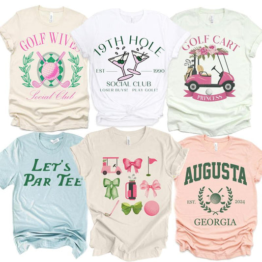Golf Tshirts Golf Course Tees Country Club Golf T-Shirts Augusta Golf Sports Tees Golf Wives Tops Lets Par Tee Golf Tshirts 18th Hole T-Shirts