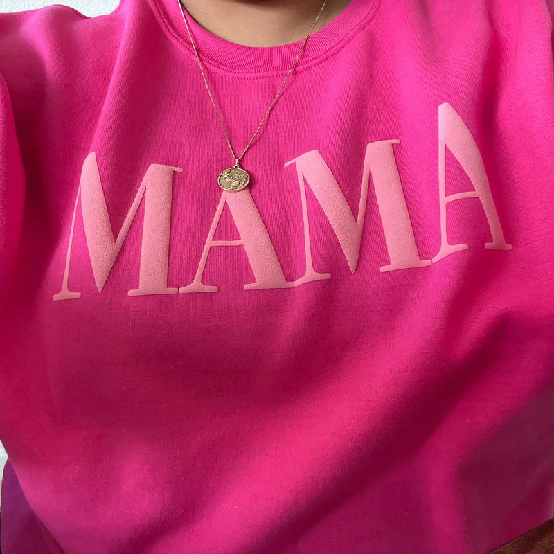 Pink Mama Puff Print Crewneck Sweatshirt, Hoodie, T-shirt
